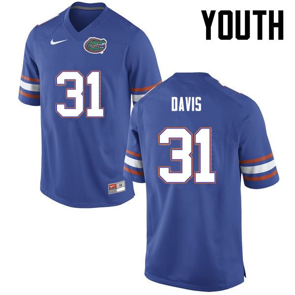 Youth NCAA Florida Gators Shawn Davis #31 Stitched Authentic Nike Blue College Football Jersey KFA6165PU